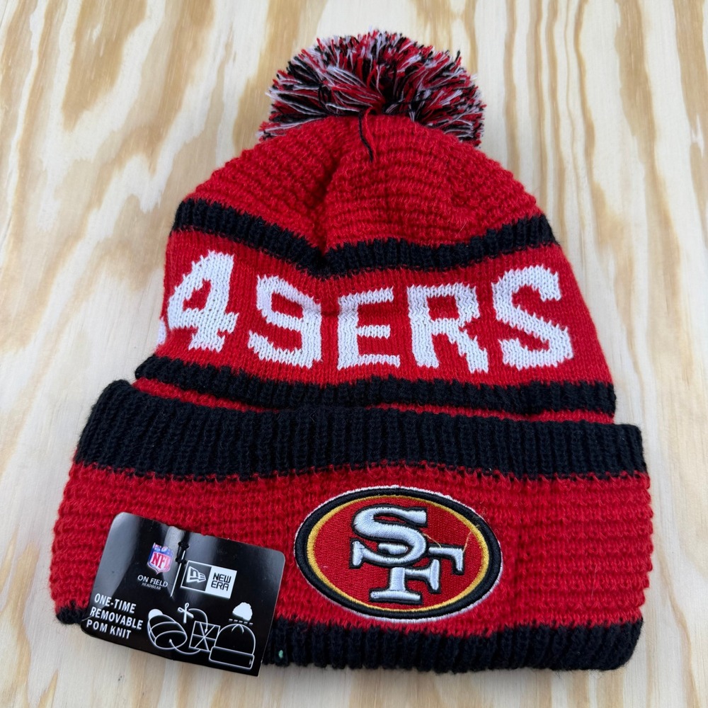 New Era San Francisco 49ers NFL On Field Sport Knit Beanie Hat Red Black Pom NWT